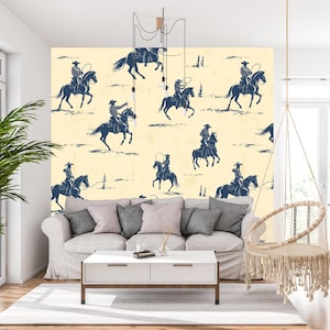 Carta da parati vintage western da cowboy - murale rustico con cavallo da rodeo per l'arredamento del soggiorno
