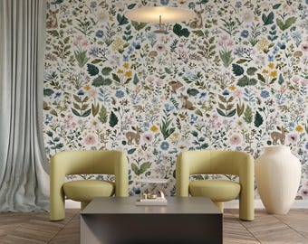 Botanical Woodland Deer Peel and Stick Wallpaper Removable Mural
