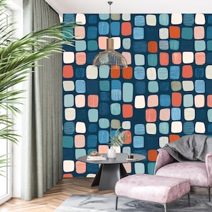 Mid Century Modern Geometric Wallpaper: Retro Abstract Squares Wall Mural