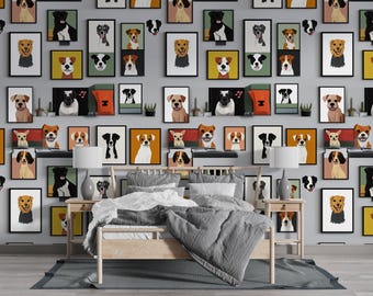 Papel pintado autoadhesivo con retratos de perros: Mural moderno de arte para mascotas