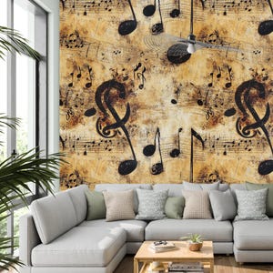 Carta da parati murale con note musicali vintage: perfetta per bar, studi o spazi creativi. Aggiungi ritmo e fascino retrò alle tue pareti.