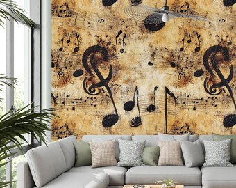 Tapisserie Murale Notes De Musique Cassées Extra Large - Neuf