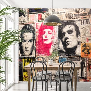 Retro Rock Music Peel and Stick Wallpaper Mural: Gym, Bar, Club Decor