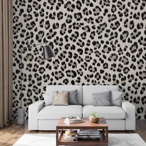 Leopard Print Wallpaper - Black and White Animal Print Wall Mural - Faux Fur Effect - Peel and Stick or Traditional