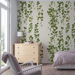 Grünes Efeu Wandbild - Von der Natur inspirierte abnehmbare Tapete für Schlafzimmer, Wohnzimmer oder Büro Dekor – Botanisches Blatt Design