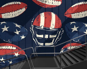 ダイナミックなアメリカンフットボール選手の水彩画壁紙壁画（ティーン