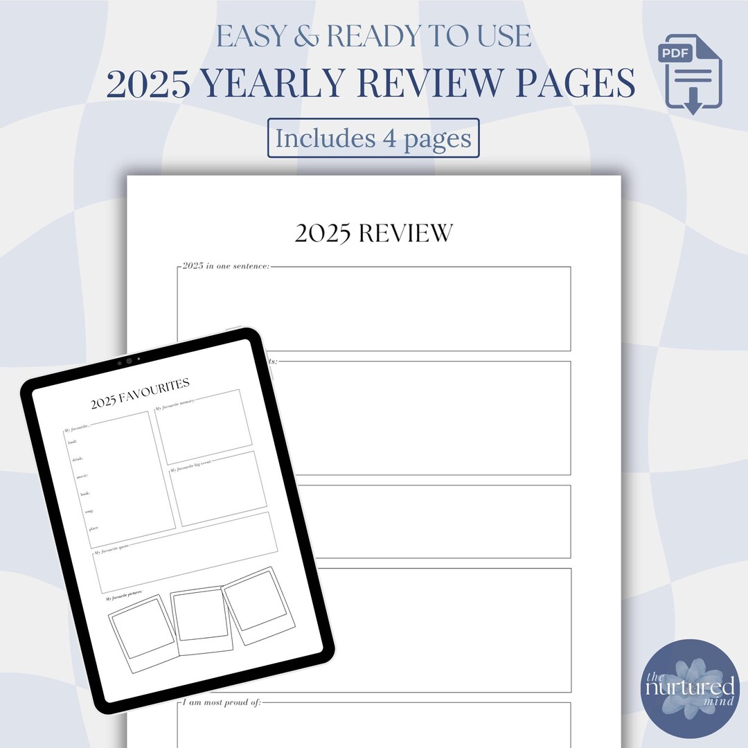 Digital/printable 2025 Yearly Review Pages: End of the Year Reflection ...