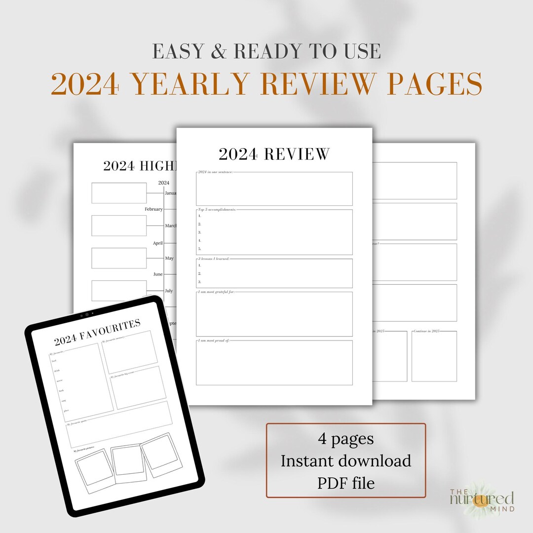 Digital/printable 2024 Yearly Review Pages | End of the Year Reflection ...