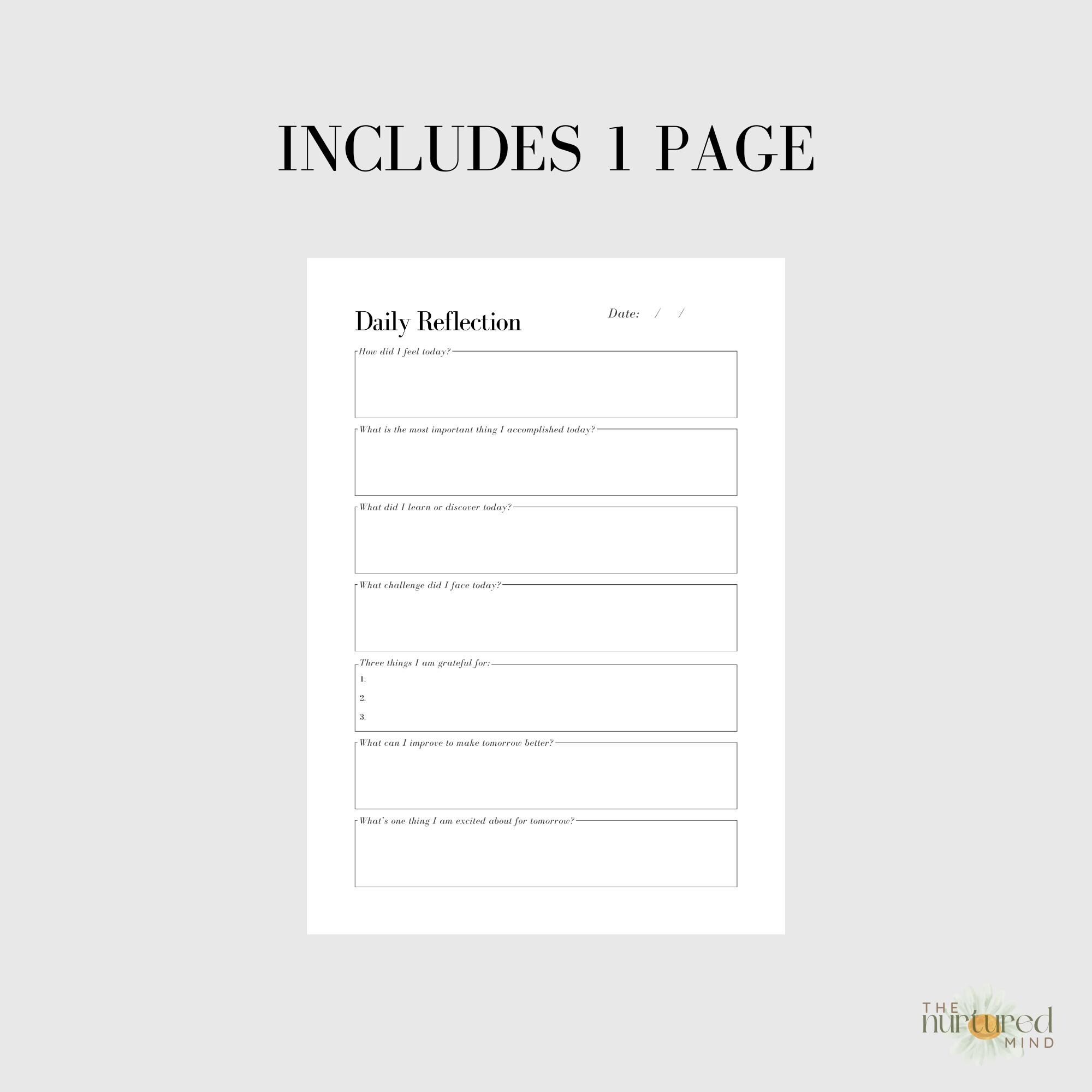 Printable Daily Reflection Template | Digital Daily Reflection Journal ...