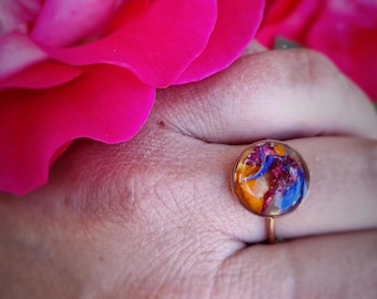 Adjustable Stainless Steel Ring – with real flowers