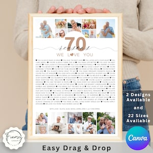 70 Reasons We Love You Photo Collage, Printable 70th Birthday Gift for him, Birthday Poster Pictures Template Gift for Mom, Anniversary Gift