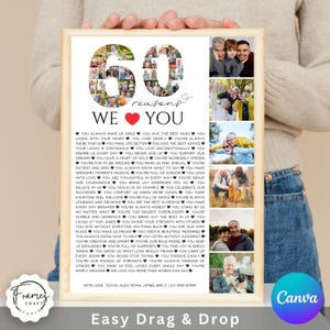 60 Reasons We Love You Photo Collage, Anniversary Gift, Birthday Poster Pictures Template Gift for Mom, Printable 60th Birthday Gift for him