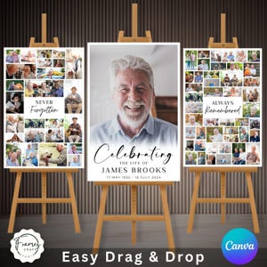Funeral Photo Collage Template: Celebration of Life Sign (Canva Editable, Digital Download