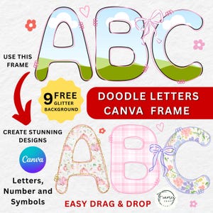 Canva Doodle Alphabet Set: Custom Fill Frames & Glitter Backgrounds (Canva Template)