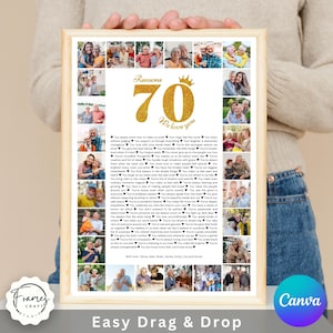 70 Reasons We Love You Photo Collage, Birthday Poster Pictures Template Gift for Mom, Anniversary Gift, Printable 70th Birthday Gift for him