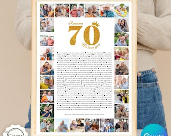 70th Birthday Photo Collage Gift: 70 Reasons We Love You Printable (Digital Download)