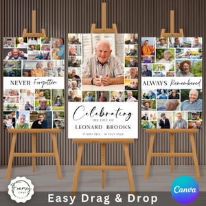 Funeral Photo Collage Template: Memorial Sign, Celebration of Life (Canva Digital Download)