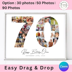 70.Geburtstag Foto Collage Vorlage, 70er Collage, Nummer 70 Collage, Individuelles Geschenk für Sie, 70.Geburtstag, Nummer Collage, Canva Vorlage
