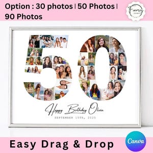 50th birthday photo collage, 50th Birthday Photo Poster Template, Canva Template, Personalized 50th Birthday Gift, Photo Collage Template
