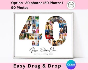 Collage fotografico regalo per il 40° compleanno, modello numero 40 (download digitale)