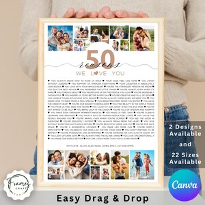 Regalo per il 50° compleanno: 50 motivi per cui ti amiamo stampabile (modello Canva modificabile scaricabile digitalmente)
