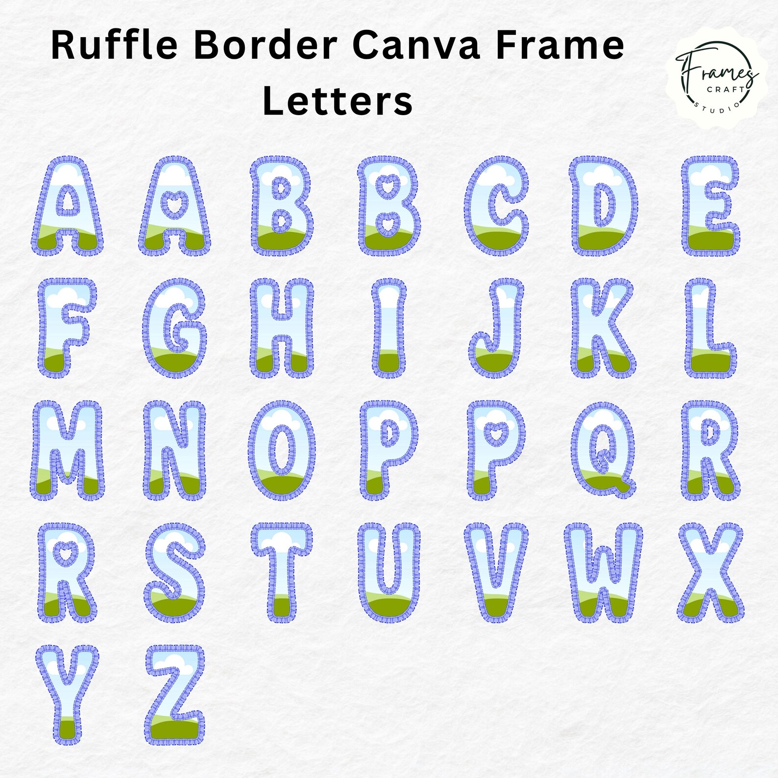 Ruffle Border Canva Letters & Frames: Digital Alphabet Template (PDF ...