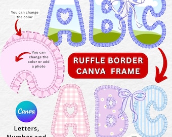 Ruffle Border Canva Letters & Frames: Digital Alphabet Template (PDF Download)