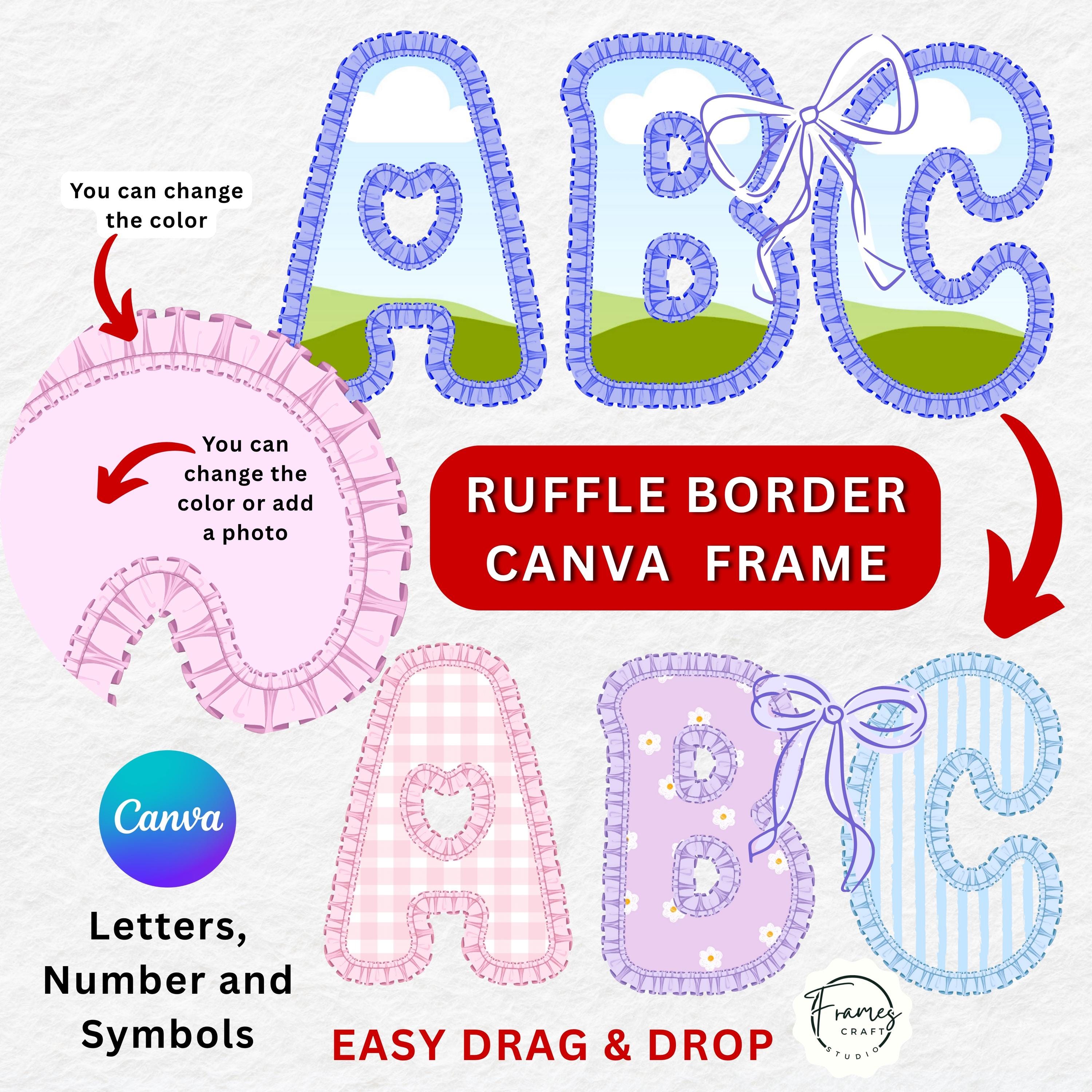 Ruffle Border Canva Letters & Frames: Digital Alphabet Template (PDF ...