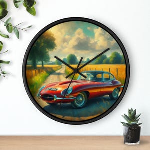 Classic Car Wall Clock, Jaguar E-type Wall Art, Man Cave Decor, Vintage Car Clock, Automotive Clock, Retro Car Gift, Garage Clock