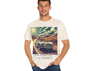 Camiseta vintage Triumph, divertida, para viajes por carretera, de aventura, de coches británicos.