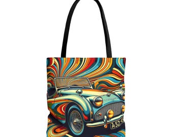 Vintage Triumph Car Tote Bag: Op Art Design Reusable Grocery Bag