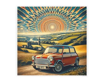 Classic Mini Car Art Poster: Retro Automotive Wall Decor