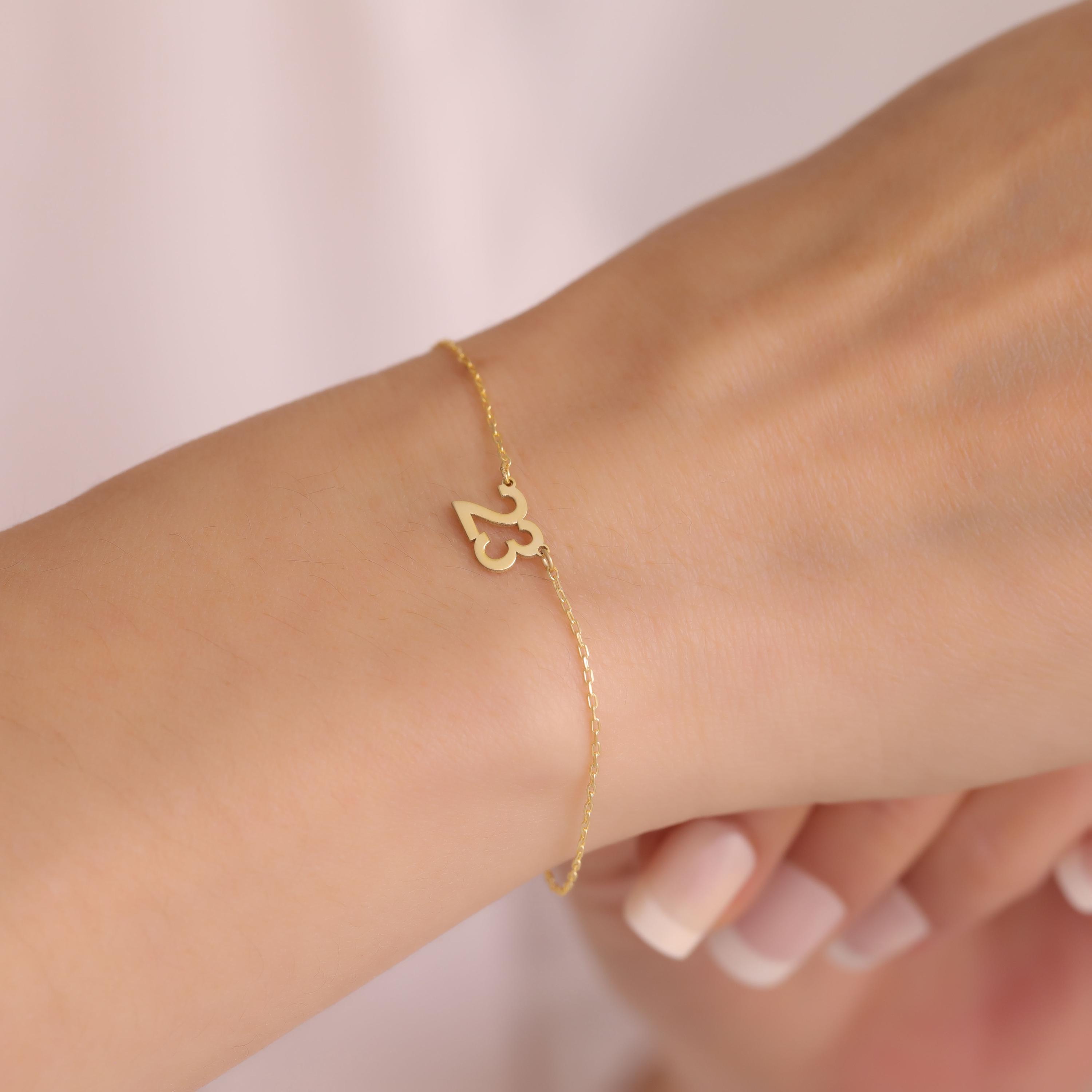 14K Gold Number Bracelet, Custom Number Jewelry