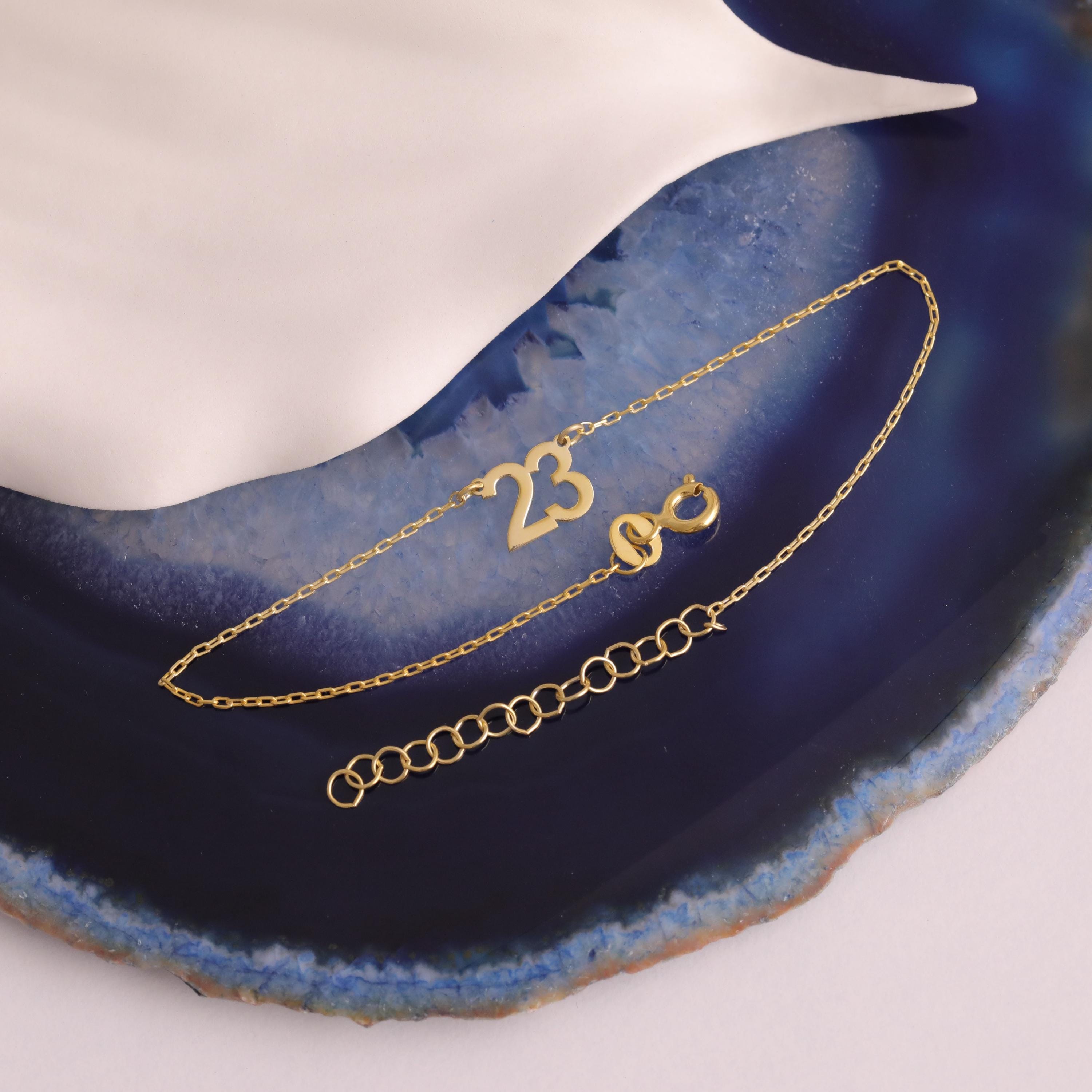 14K Gold Number Bracelet, Custom Number Jewelry