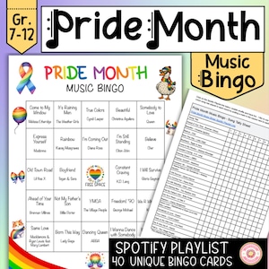 Bingo musical para o trabalho | Bingo musical LGBTQIA+ para o Mês do Orgulho LGBTQIA+ | Jogo para imprimir para o Ensino Fundamental e Médio | Plano de aula de atividades inclusivas para junho