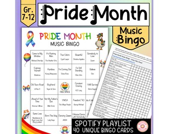 Music Bingo for Work | Pride Month LGBTQIA Music Bingo | Printable Game for Middle & High School | Inclusive June Activity Lesson Plan