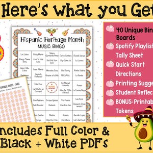 Fun family bingo game with 40 unique cards to celebrate Hispanic culture.