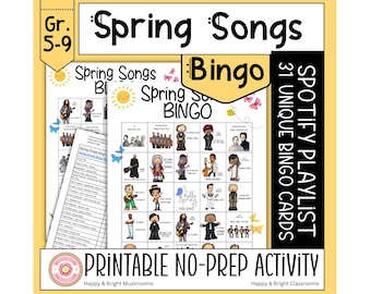 Spring Songs Music Bingo | Printable Game for Kids, Families & Classrooms
