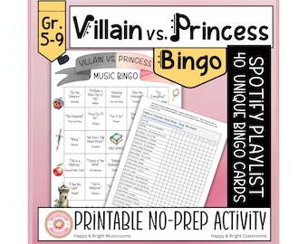 Villains vs. Princesses Enchanted Kingdom Music Bingo | Printable Songs Game for Families, Kids & Classrooms