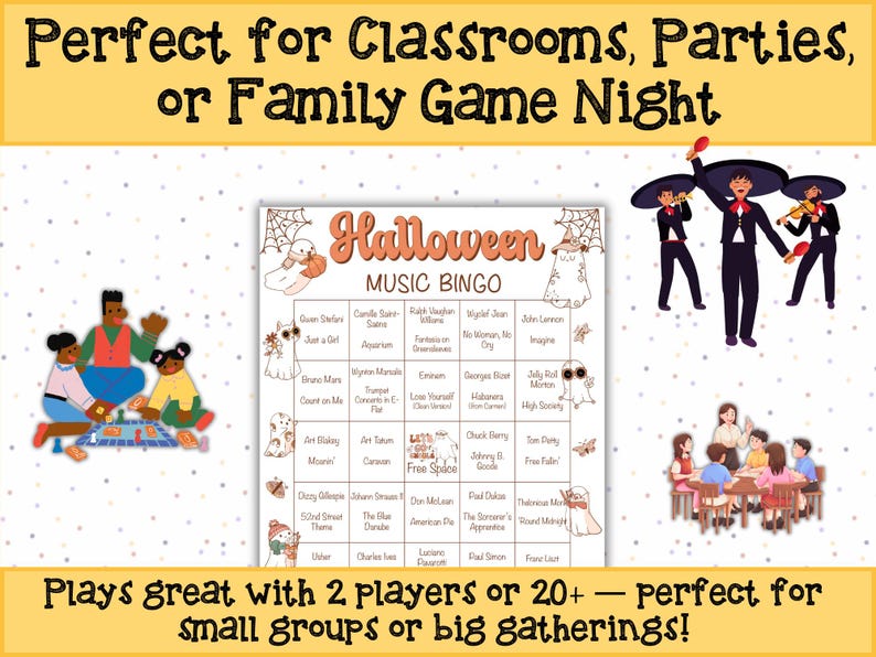 Easy no-prep printable bingo for kids learning about Hispanic culture.