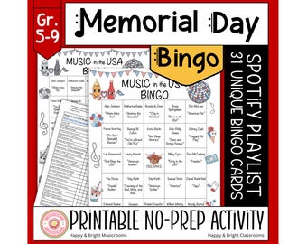 Patriotic Music Bingo | Printable 4th of July and Memorial Day Game for Families, Kids & Classrooms