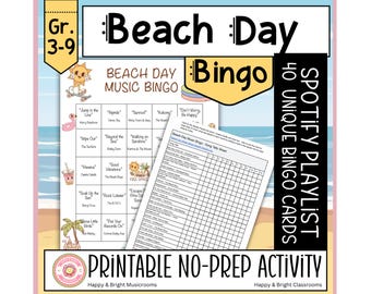 Beach Day Music Bingo | Printable Summer Game for Families, Kids & Classrooms