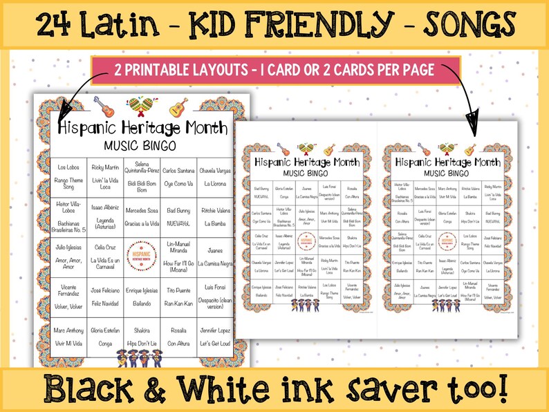 Family game night idea with music bingo focused on Latinx musicians.