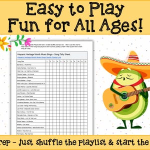 Music bingo boards highlighting famous Hispanic and Latinx artists.