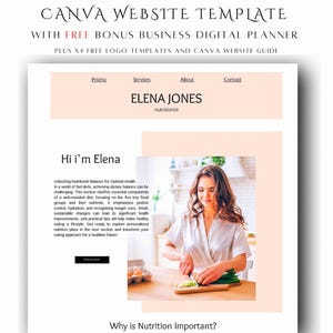 Canva Website Template for health, Nutritionist Coach ,Customizable Website, sales pages, canva landing page, template for health coaching