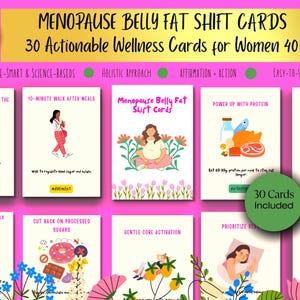 Cartes de changement de graisse abdominale pour la ménopause Cartes de soutien pour la santé de la ménopause Cartes d'affirmation Changements hormonaux prise de poids métabolisme stress nutrition