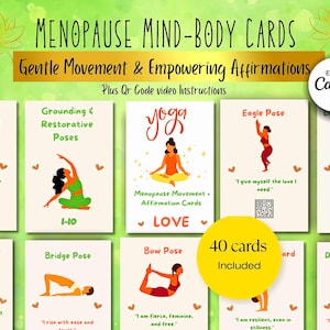 Menopause support cards printable cards Menopause yoga cards yoga cards editable canva cards menopause yoga poses midlife wellness