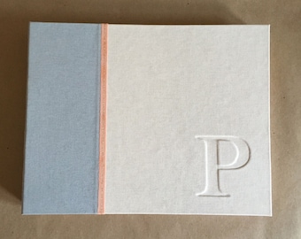 7"x 9" Light Gray and Cream with Pink/Gold Ribbon Wedding Guestbook - Photo Album - Wedding Gift