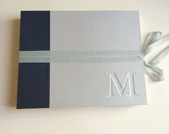 9.5"x 12" Navy & Gray Album - Wedding Album - Wedding Gift - Wedding Guest Book - Baby Book
