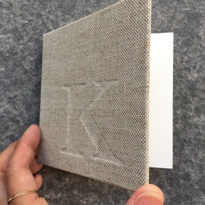 Linen Accordion Book 4&quot;x4&quot; w Monogram - Photo Album - Wedding Favors - Birthday Gift - Keepsake Album